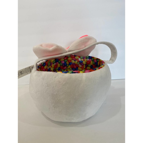 Pink & White Plush Easter Bunny Easter Basket Rabbit & Jelly Bean Centerpiece - Picture 6 of 6